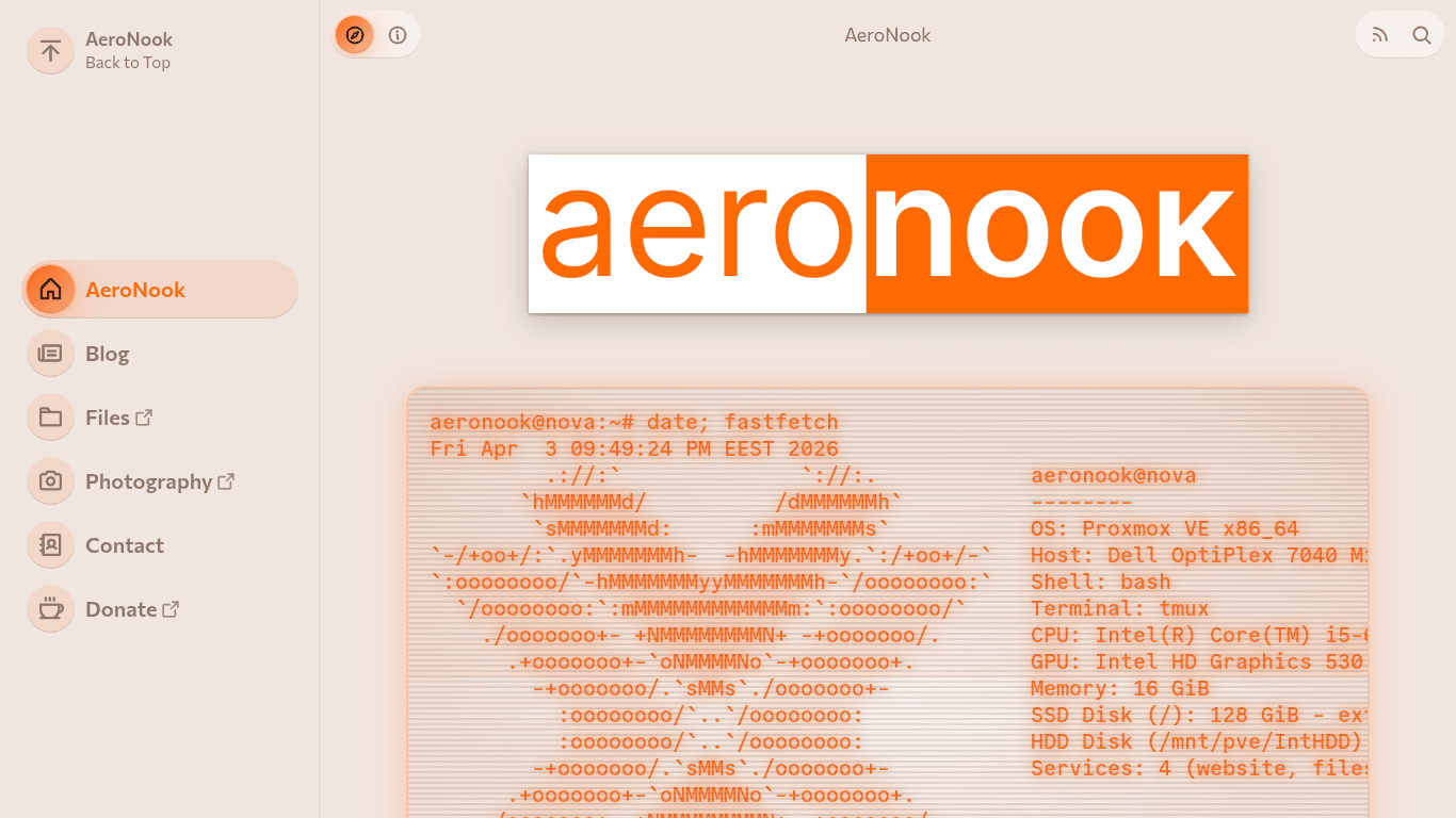 Screenshot of AeroNook’s website.